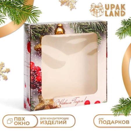 Gift box team with the window "New Year's branches", 16 x 16 x 3 cm
