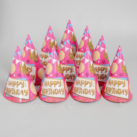 Festive paper cap “Happy Birthday”, balls and garlands-4