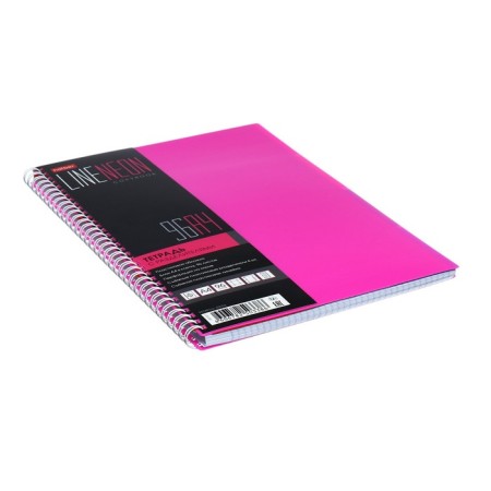 A4 notebook, 96 sheets in a cage on the crest Line Neon, plastic cover, matte lamination, 4 color separator, pink-1