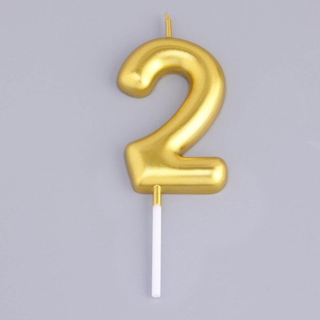 Candle in the Cake "European", number "2", 6 cm, gold-2