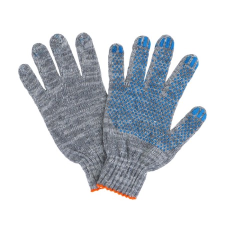 Workers, x/b gloves, knitting grade 7, 3 threads, size 9, with PVC dots, gray