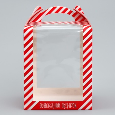 Folding box for a small cake "New Year's gift", 15 x 15 x 18 cm, New Year-3