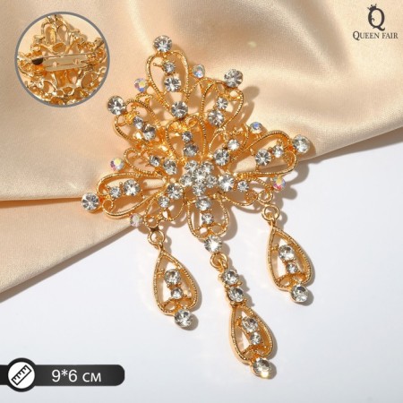 Brooch "Empress" openwork with pendants, white color in gold