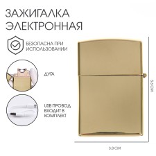 Electronic lighter, arc, usb, 5.6 x 3.8 x 1.3 cm, gold chrome