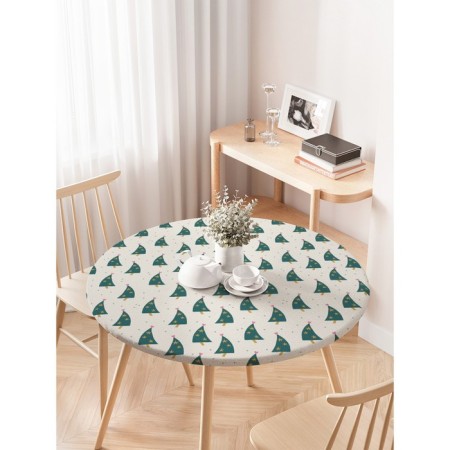 The tablecloth "Christmas trees dance", round, oxford, elastic band, size 120x120 cm, diameter 75-100 cm-2