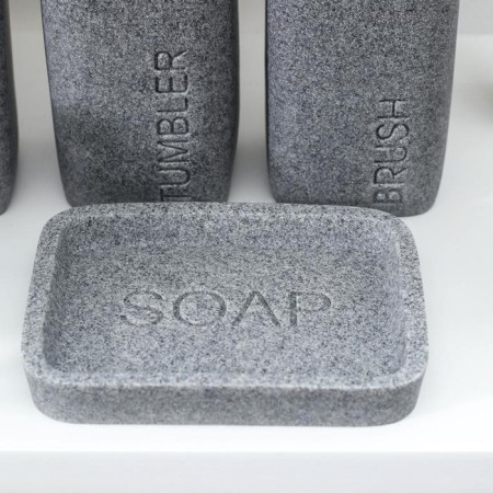 A set of accessories for the Granit bathroom, 4 items (350 ml dispenser, soap dish, 2 glasses), Gray color-2