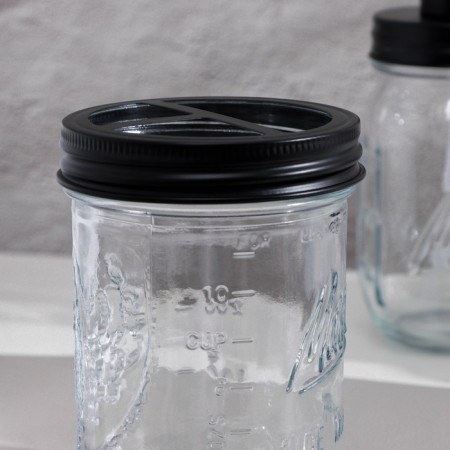 A set of bathroom accessories, 4 items (dispenser, glass for brushes, 2 jars), black color-4