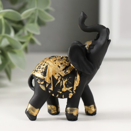 Polystone souvenir "Black Elephant in the Golden Rich Popon" 6.5x3.5x7.7 cm