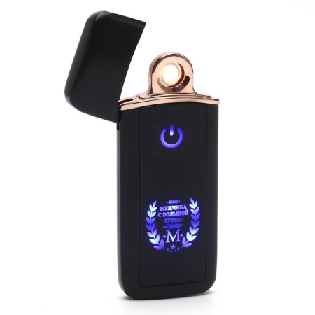 Electronic lighter "man with a capital letter m", spiral, USB, 3 x 7.3 cm, black