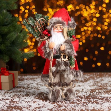 Santa Claus "in a red fur coat with skis" 30 cm