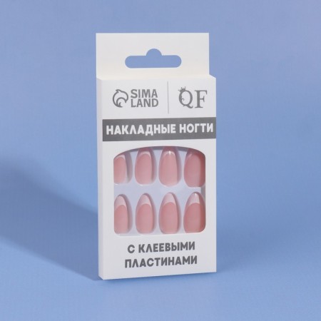 Classic French overhead nails, 24 pcs, with glue plates, almond shape, pale pink/white color-8