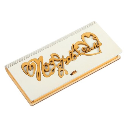 Wooden envelope "Congratulations!" White, hearts, 17 x 8.5 x 2 cm