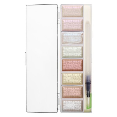 Watercolor paints, mother -of -pearl, + brush, in a plastic box, 8 colors-3