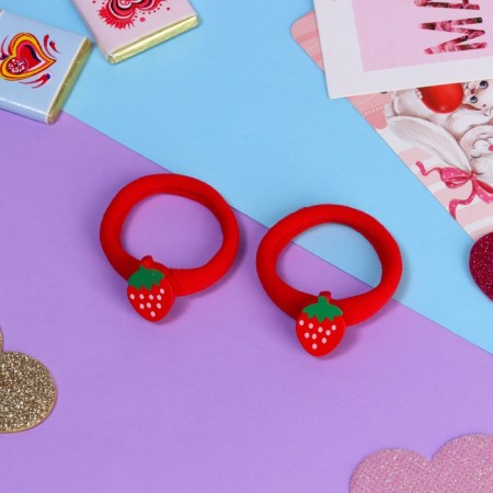 Hair elastic band "Pupsenok" (set 2 pcs) strawberry, 3.5 cm, red-1