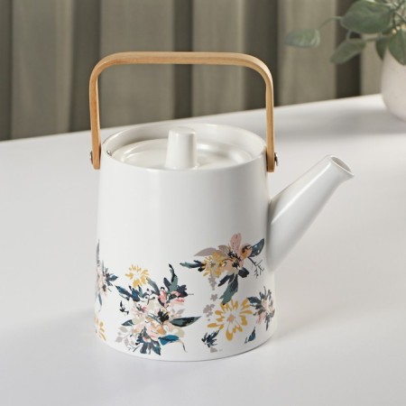 Ceramic tea set "Sakura", 6 items: 4 circles 250 ml, kettle 1 l, tray D = 29 cm, white color-2