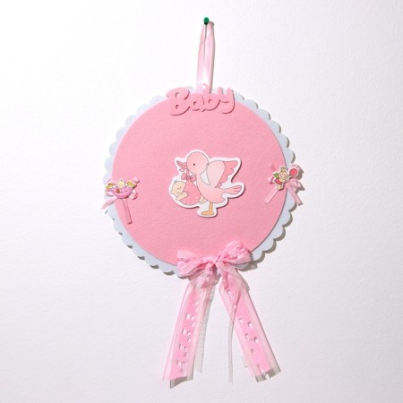 Decorative decoration (suspension) "Stork with a girl" 27x27x46 cm, pink-1