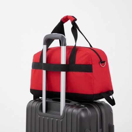 Sports bag with lightning, external pocket, suitcase holder, red color-3