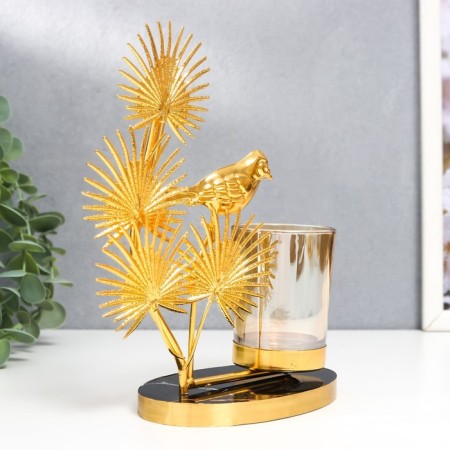 Summary metal, glass for 1 candle "Bird on the palm tree" D-5 cm, gold 8x16x19 cm-2