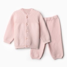 Knitted costume (jumper, trousers), pink color, height 80