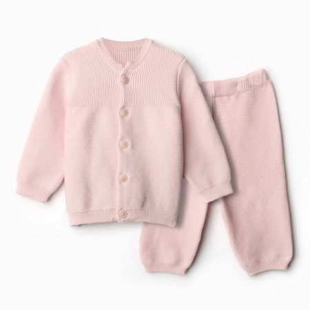 Knitted costume (jumper, trousers), pink color, height 80
