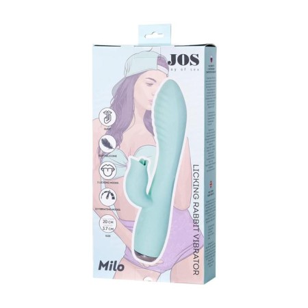 A vibrator with a clitoral stimulator and tongue Jos Milo, silicone, mint color, 20 cm-5