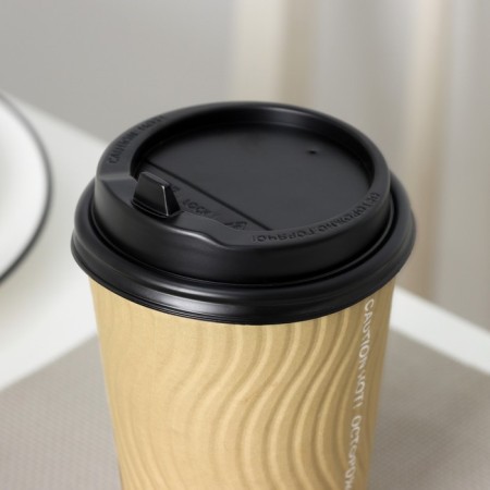 Plastic disposable lid for a glass black, with a valve, d = 9 cm-7