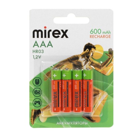 Battery Mirex, Ni-Mh, AAA, HR03-4BL, 1.2V, 600 mAh, blister, 4 pcs.-2