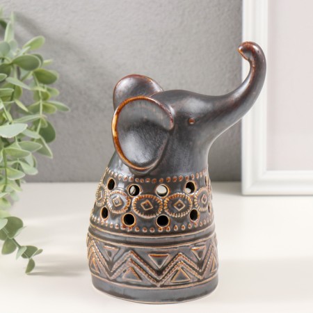 Souvenir Ceramics "Elephant Ethnic Patterns" Brown 8.5x10.5x17 cm-3