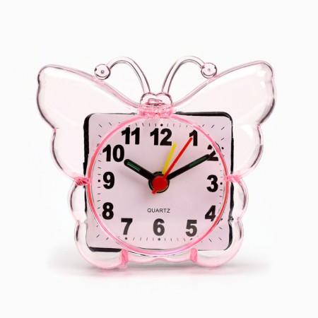 Clock - alarm clock "butterfly", discrete move, dial 5.5 cm, 9 x 8 cm, pink