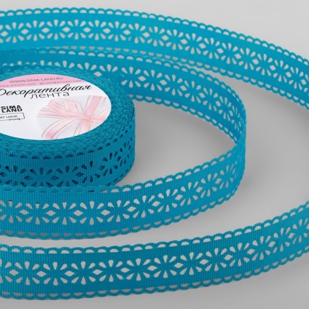 The tape is decorative, repression "openwork flowers", 25 mm × 9.1 ± 0.5 m, the color of bright blue
