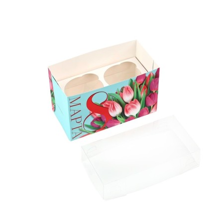 Capcake box, confectionery packaging, 2 cells “March 8”, 16 x 8 x 10 cm-2