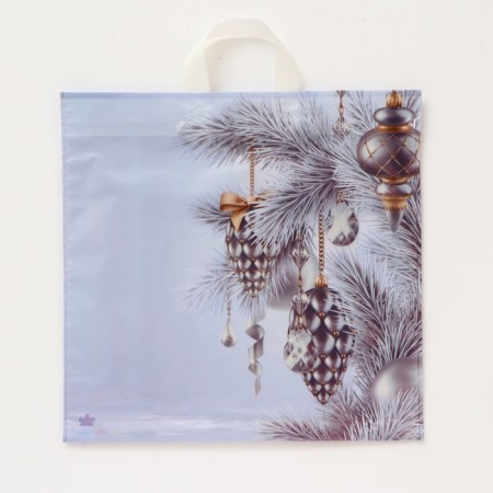 New Year. Silver radiance package, polyethylene with a loop pen, 42x44 cm.