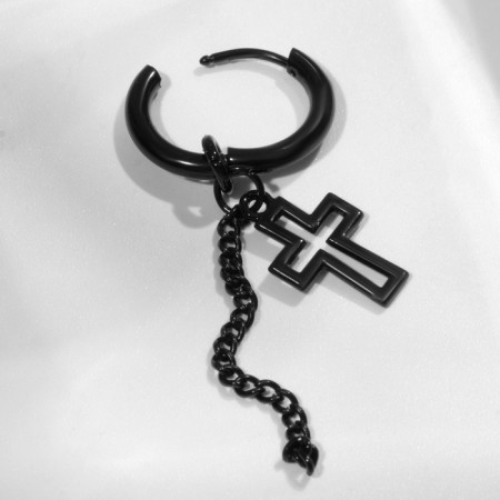 Piercing in the ear "Ring" Cross with a chain, d = 15 mm, black color-1