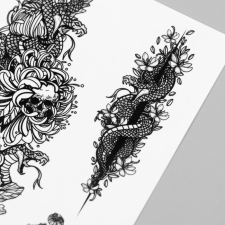 Tattoo on the body "skull and snakes" 10x15 cm-2