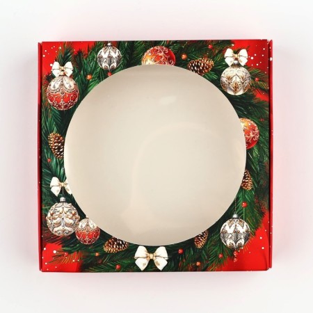 Box for Makarun with low sides "New Year's luxury", wreath, 11x 11x 3 cm, New Year-4