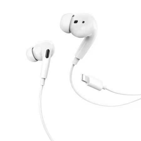 Hoco M1 Pro headphones, wired, vacuum, microphone, Lightning, 1.2 m, white-4