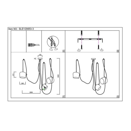 Suspended EVOLUCE lamp. Sle120643-03. TRIESTE. 3x40 watts, e27, 200 cm, black color-4