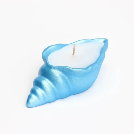 Candle "Shell" in a candlestick of gypsum is small, 11.5x5.5x3.5 cm, blue-2