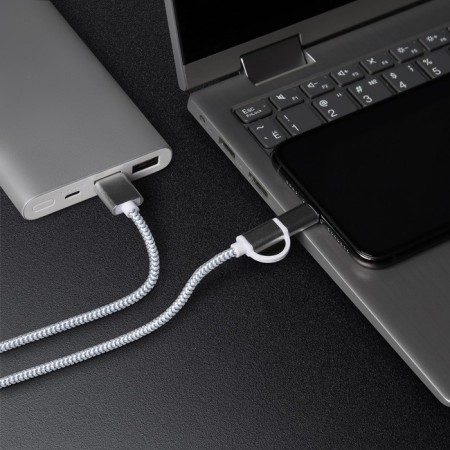 Windigo cable, 2 in 1, MicroUSB/Lightning - USB, 2 A, nylon braid, 1 m, white-1