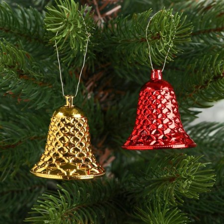 Christmas tree decoration "Ribbed bells" (set 6 pcs) 4.5x4 cm, red gold-1