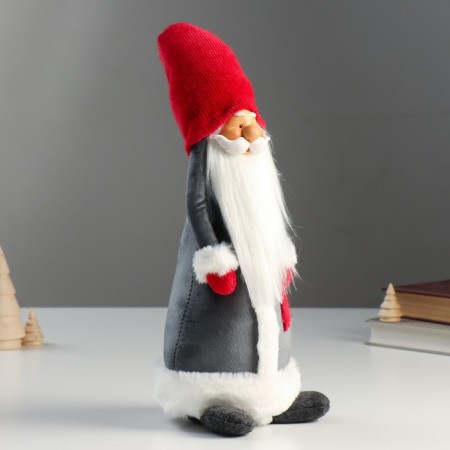 Interior doll "Grandfather Frost in gray coat and red chap-step" 55x15x16 cm-1