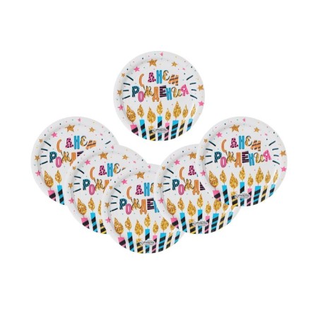 Disposable paper plate "Happy Birthday" candles and stars, 18 cm-1