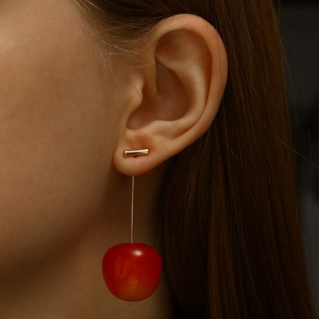 Earrings plastic "Berry" Cherry, Pink color in gold-5