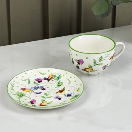 Service Porcelain Tea Daulay "Green Garden", 12 items: 6 cups 220 ml, 6 saucer d = 13 cm-2