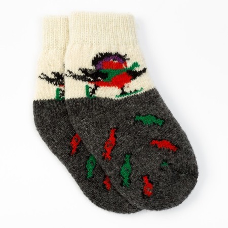 Baby woolen socks "birds", gray color, size 14-1