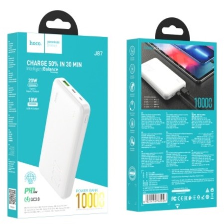 External battery Hoco J87, 10,000 mAh, 1 USB, 1 Type-C, 3 A, display, white-4