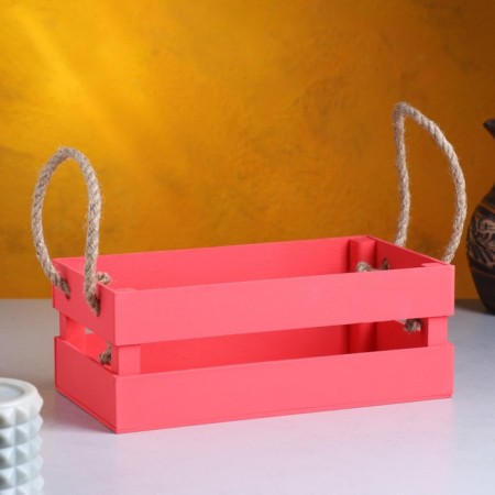 Wooden Kashpo 24.5 × 13.5 × 9 cm "Toroshka light" rheck, handle rope, pink give beautifully