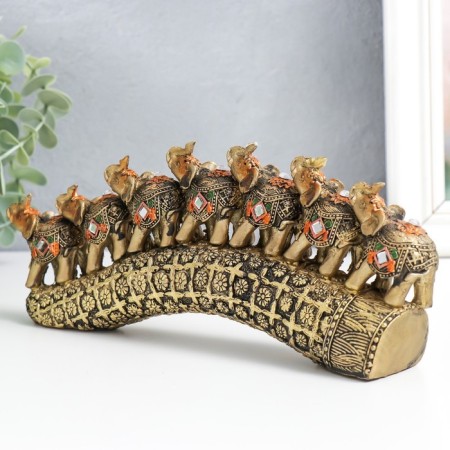 Polystone souvenir "Seven elephants on a tusk with colors" Bronze 21x4x9.8 cm-1