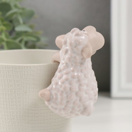 Souvenir Ceramics "White Sheep" on Kashpo 4.6x5.6x8.4 cm-2