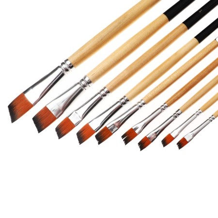 A set of brushes nylon, 9 pieces, flat, beveled, with long handles-2